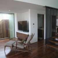 media room and hanging stair - photo by Lisa Palmer, Hyperion Art