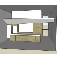 view of 'airplane wing' shaped soffit over new kitchen